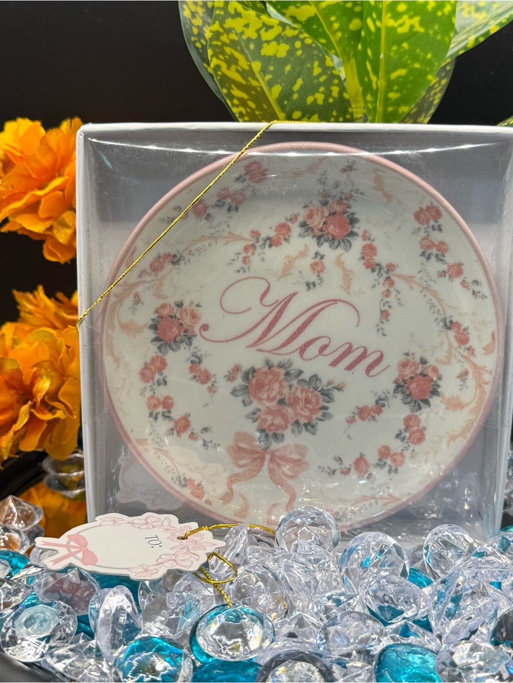 Floral 'Mom' Trinket Dish in Pink